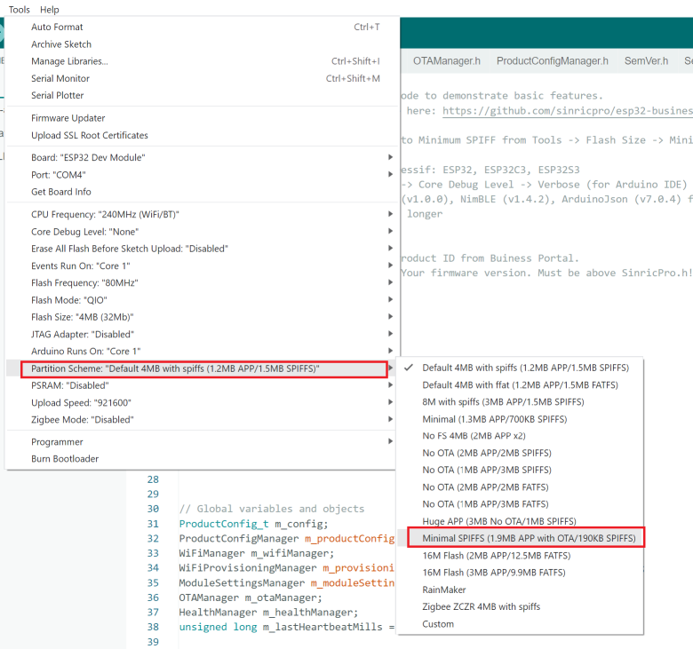 Sinric Pro sinricpro wally arduino IDE tools settings