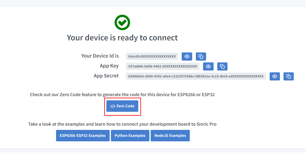 Sinric Pro copy device id