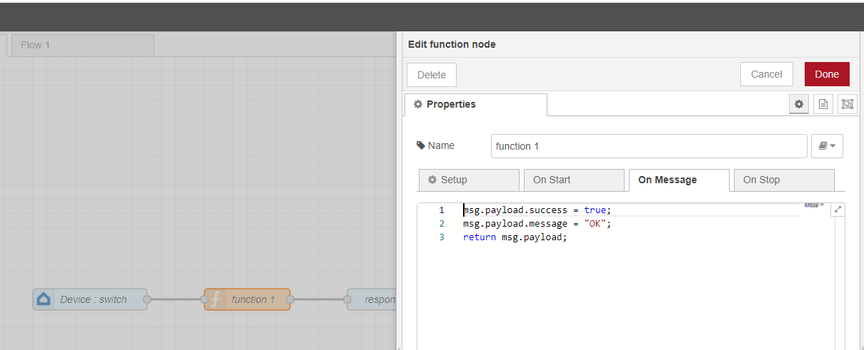 Sinric Pro Node-RED function node