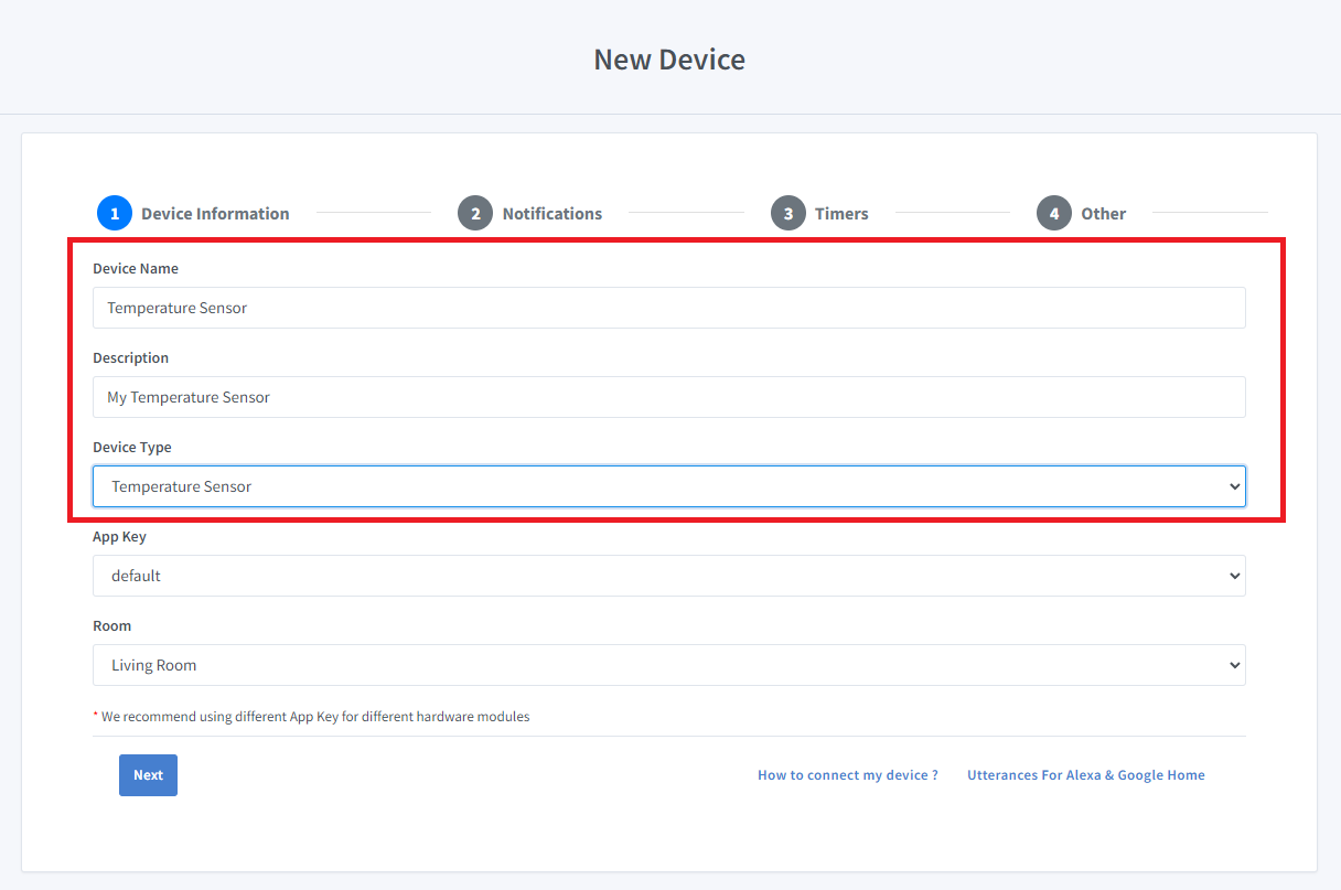 Sinric Pro create device alexa