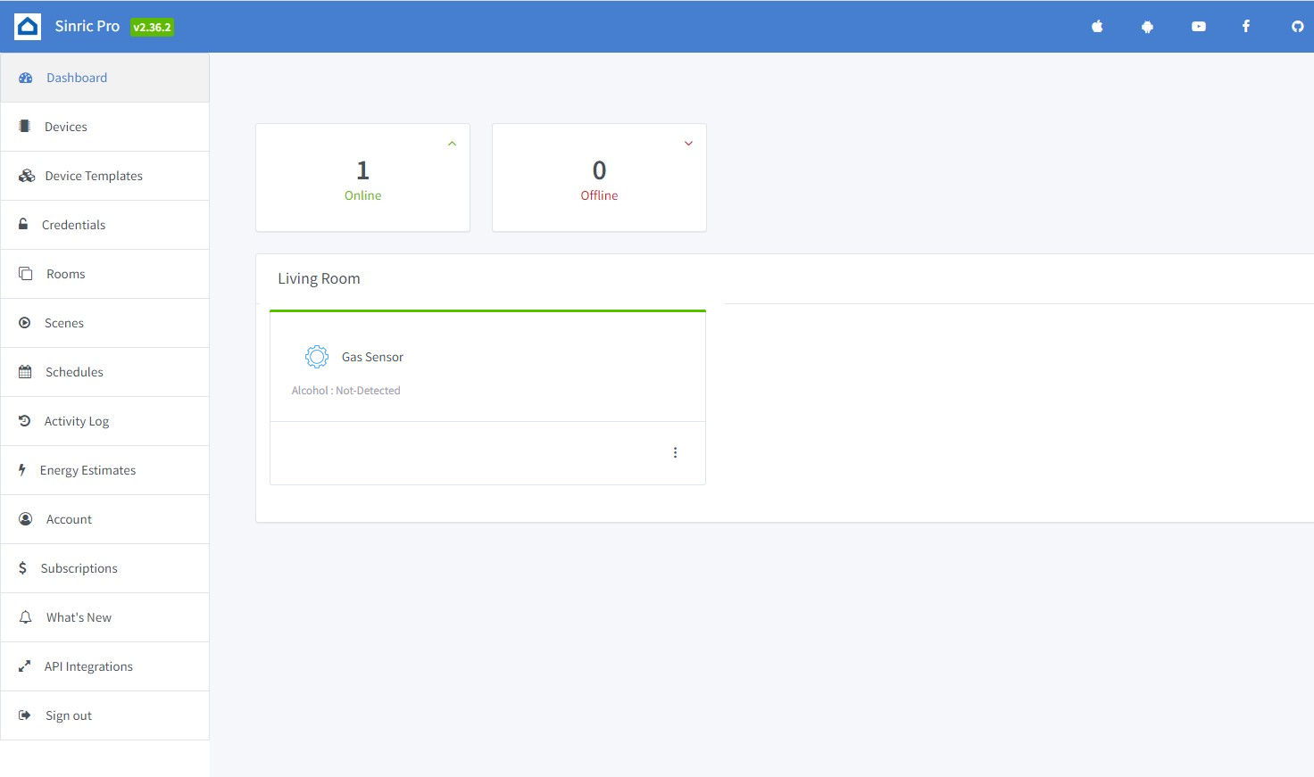Sinric Pro Portal gas sensor portal