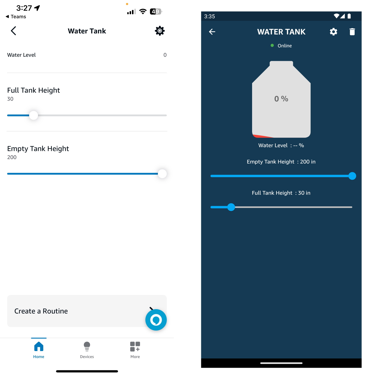 Tank control with Alexa and SinricPro App 