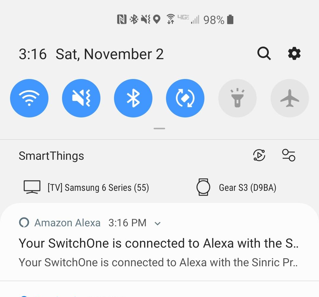 Sinric Pro alexa switch notification