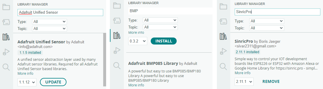 Sinric Pro Install the BMP180 library 